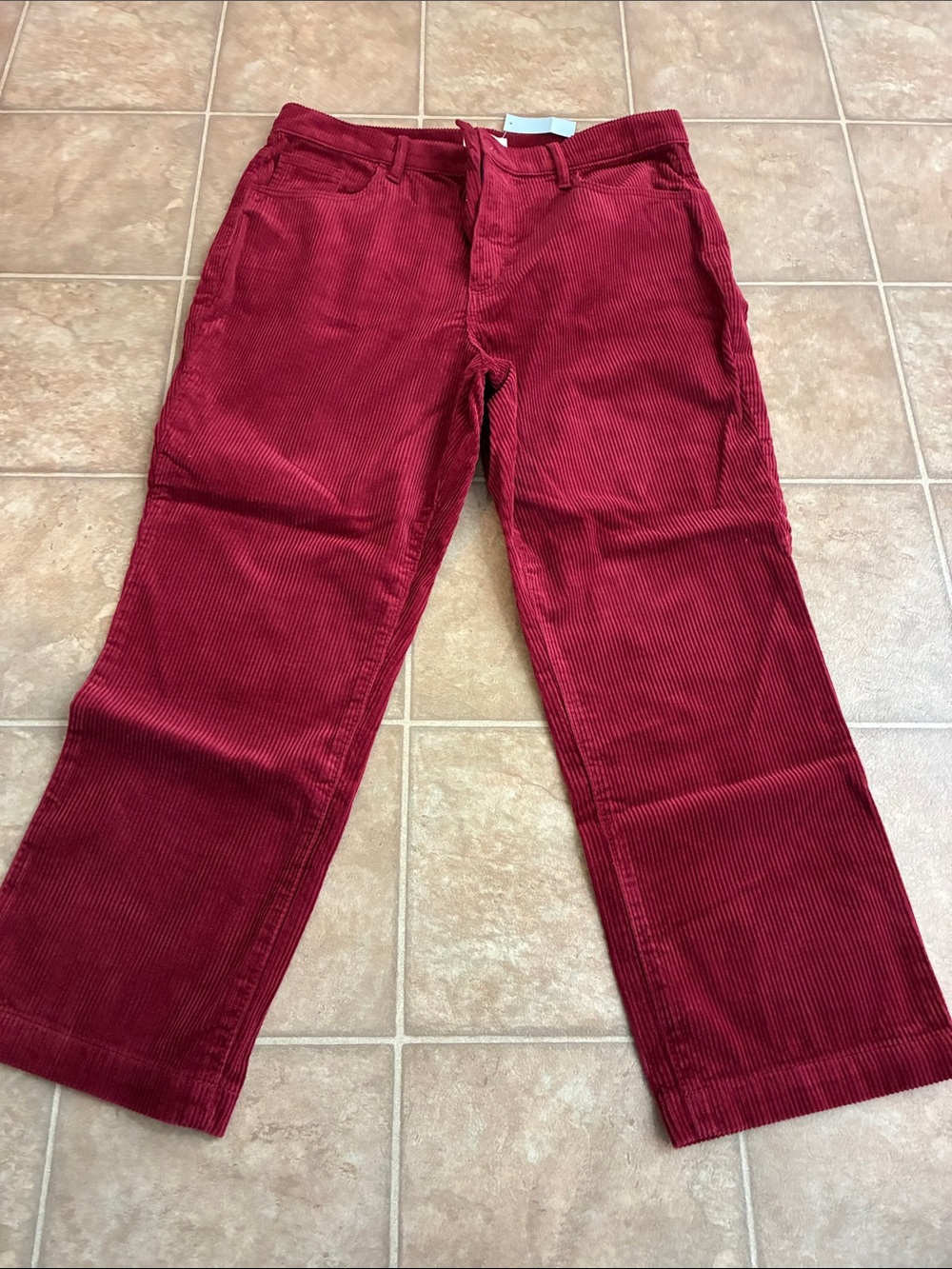LOFT Women's Deep Red Corduroy Straight-Leg Pants